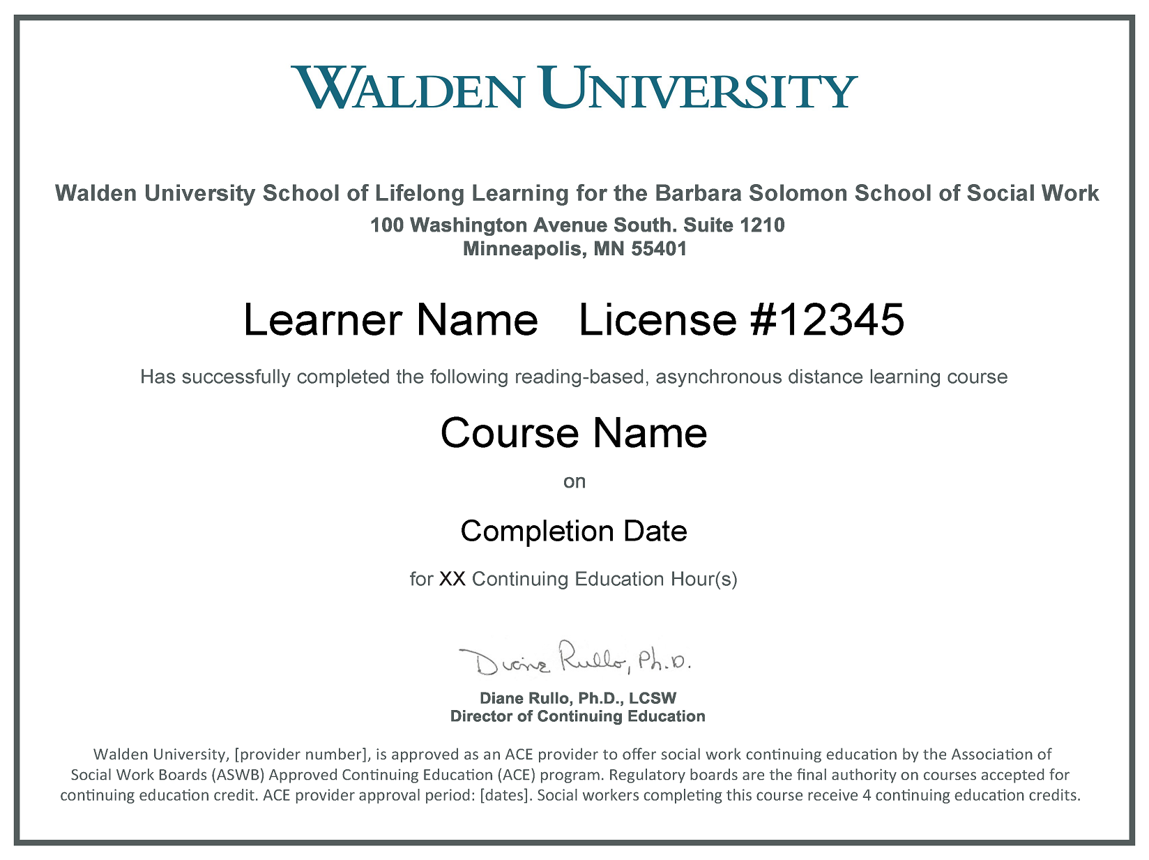 Certificate for Continuing Education Hours